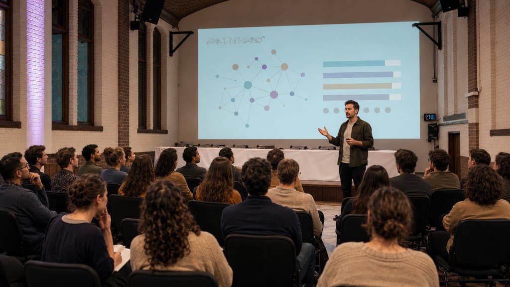 Debrief na de wedstrijd: presentatie voor een zittende zaal